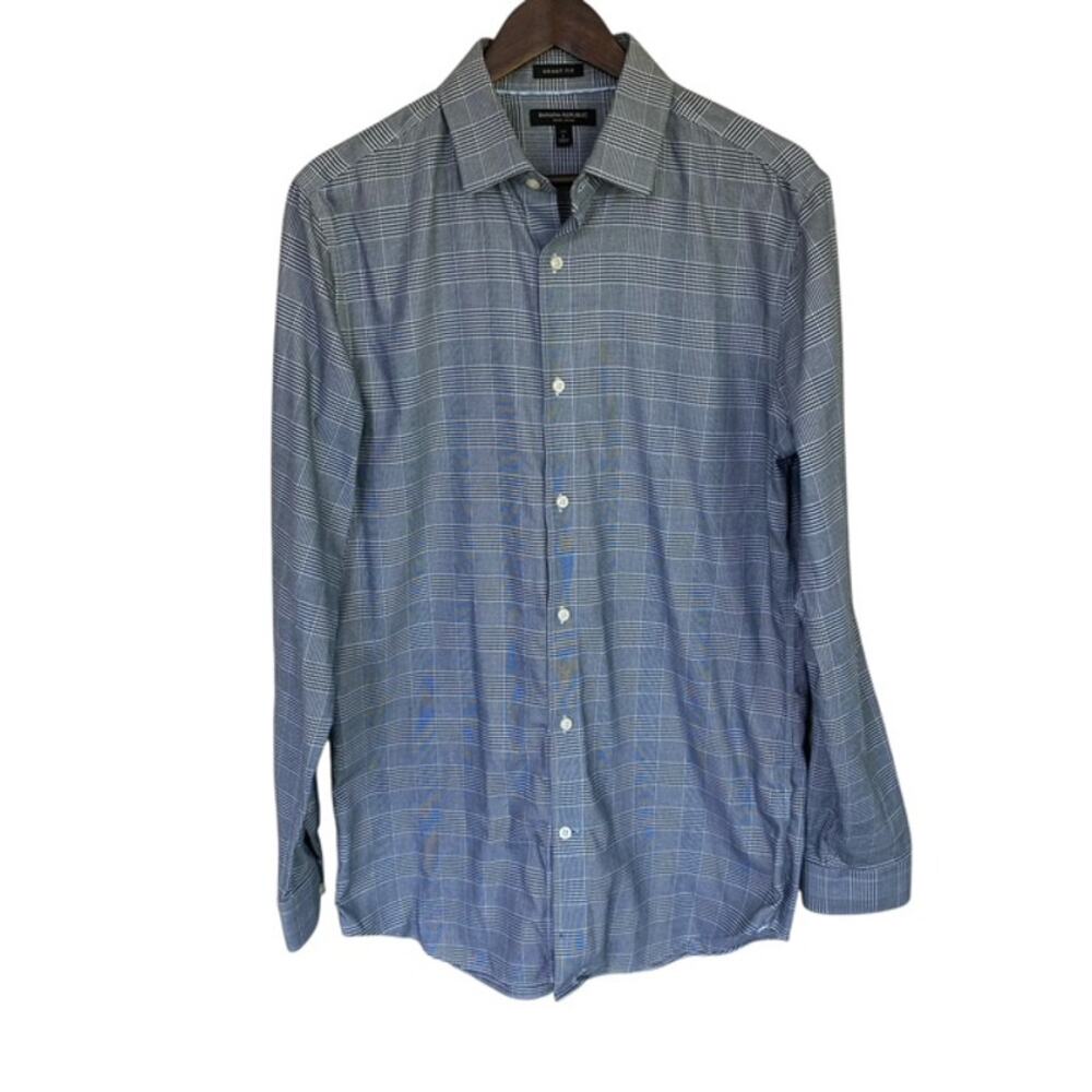 Banana Republic Grant Fit Black and White Gingham Button Down Shirt - Large Tall